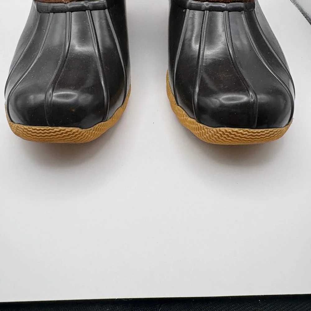 Sperry Women 8 Saltwater Duck Boots Brown Black Leather Rubber Waterproof Ankle